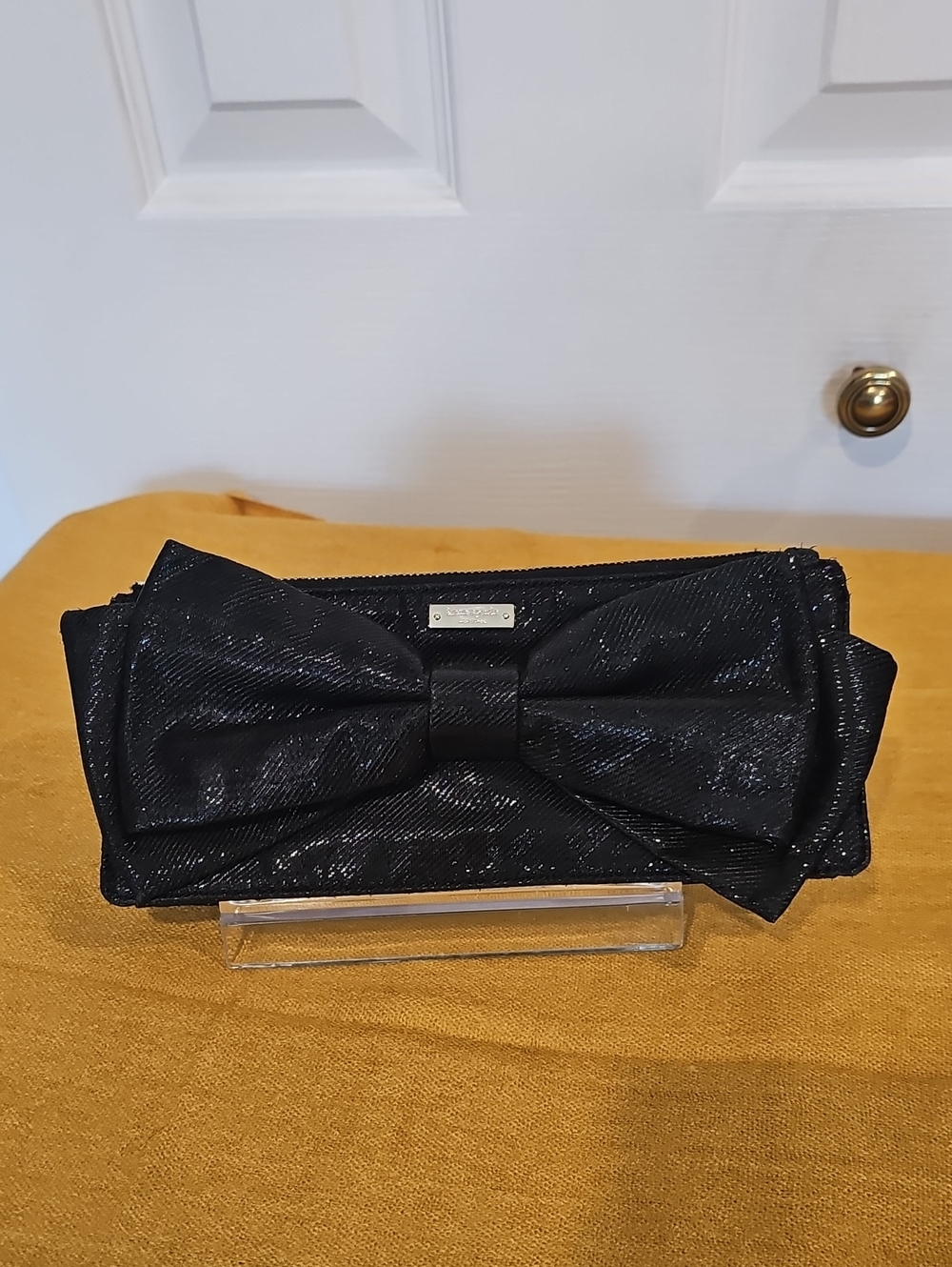 Kate Spade Becca Bow Clutch In Shimmering Tinseltown Black NWOT